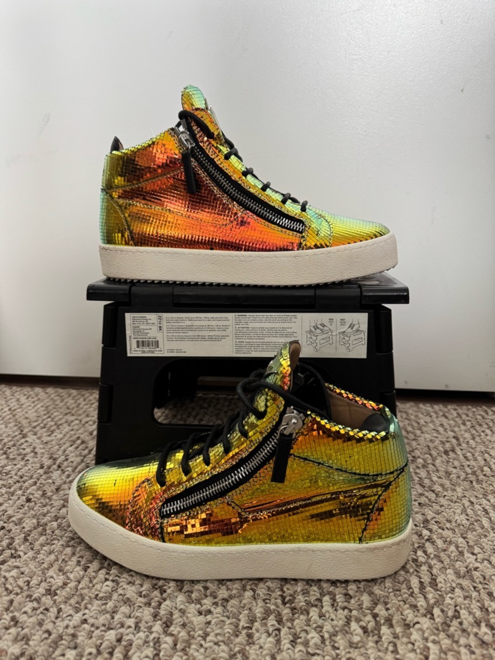 Giuseppe Zanotti Iridescent Rainbow Gold High-Top Sneakers